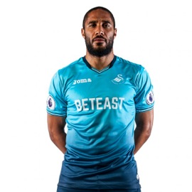 Swansea City captain Ashley Williams in the new Beteast-sponsored kit