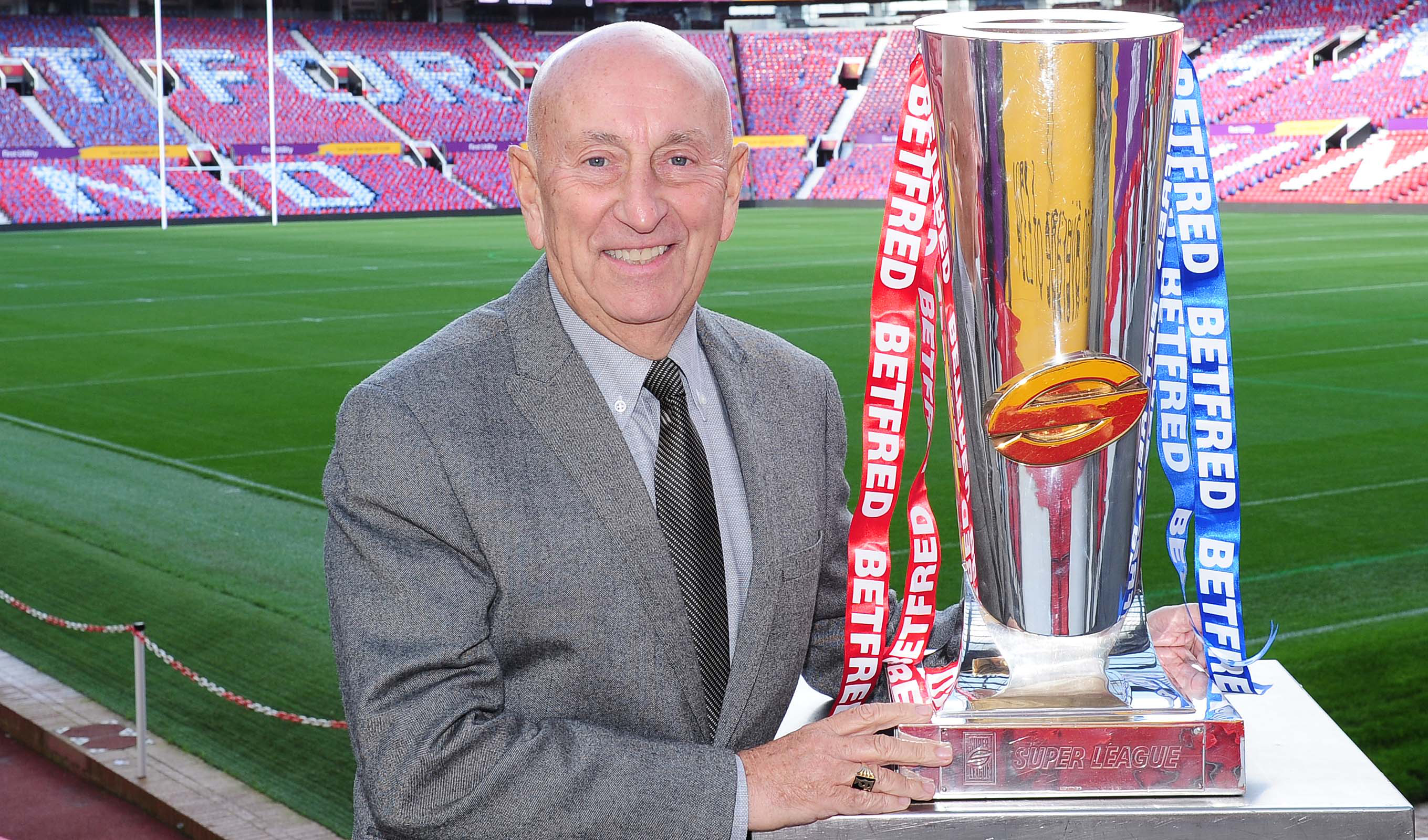 Bookmaker Fred Done with the Super League trophy