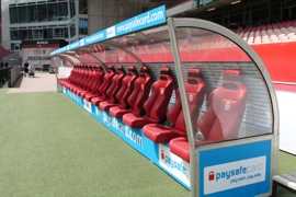 Liveried dugout at FCK's Fritz-Water Stadium