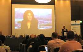 Dara Nasr, with Nicole Scherzinger, at the Mobile and Tablet Gaming Summit