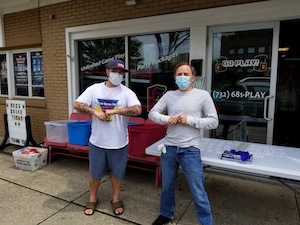 Todd DeMott (left) with fellow Jersey Shore operator and industry veteran Gary Balaban, who dropped by with a donation for the Covid-19 food drive.