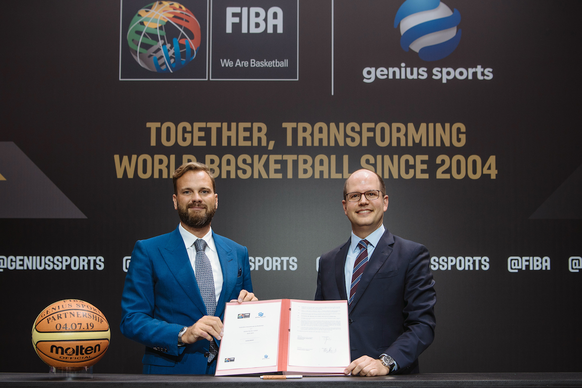 Genius Sports Group CEO Mark Locke and FIBA secretary general Andreas Zagklis