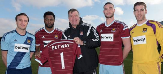 West Ham players model the Betway-sponsored team shirt with manager Sam Allardyce