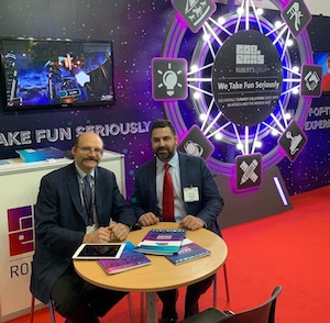 Gene Brogowski, left, at a recent international trade show, pictured with Georges Elias, of Roberts Group in the Lebanon.