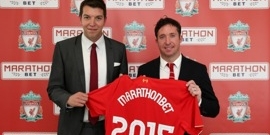 Shaun Simmonds of Marathonbet (left) with Liverpool legend and club ambassador Robbie Fowler