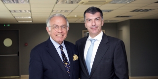 EBEN president Antonis Gortzis, left, with Intralot Group CEO Antonios Kerastaris