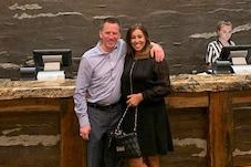 Dave Drouillard with his wife, Ana Paula, at the reception area of The Mineshaft. 