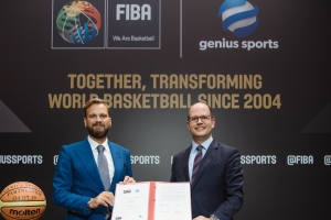 Genius Sports Group CEO Mark Locke and FIBA secretary general Andreas Zagklis