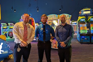 (L-R) City Lights’ Josh Bally, general manager, Connor Dewerse, manager and Josh Colby, Intercard installer.