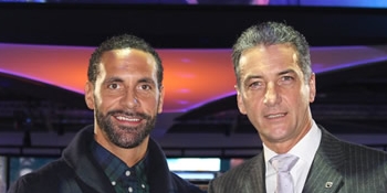 Rio Ferdinand with Novomatic CEO Harald Neumann at the launch of Football Gladiators